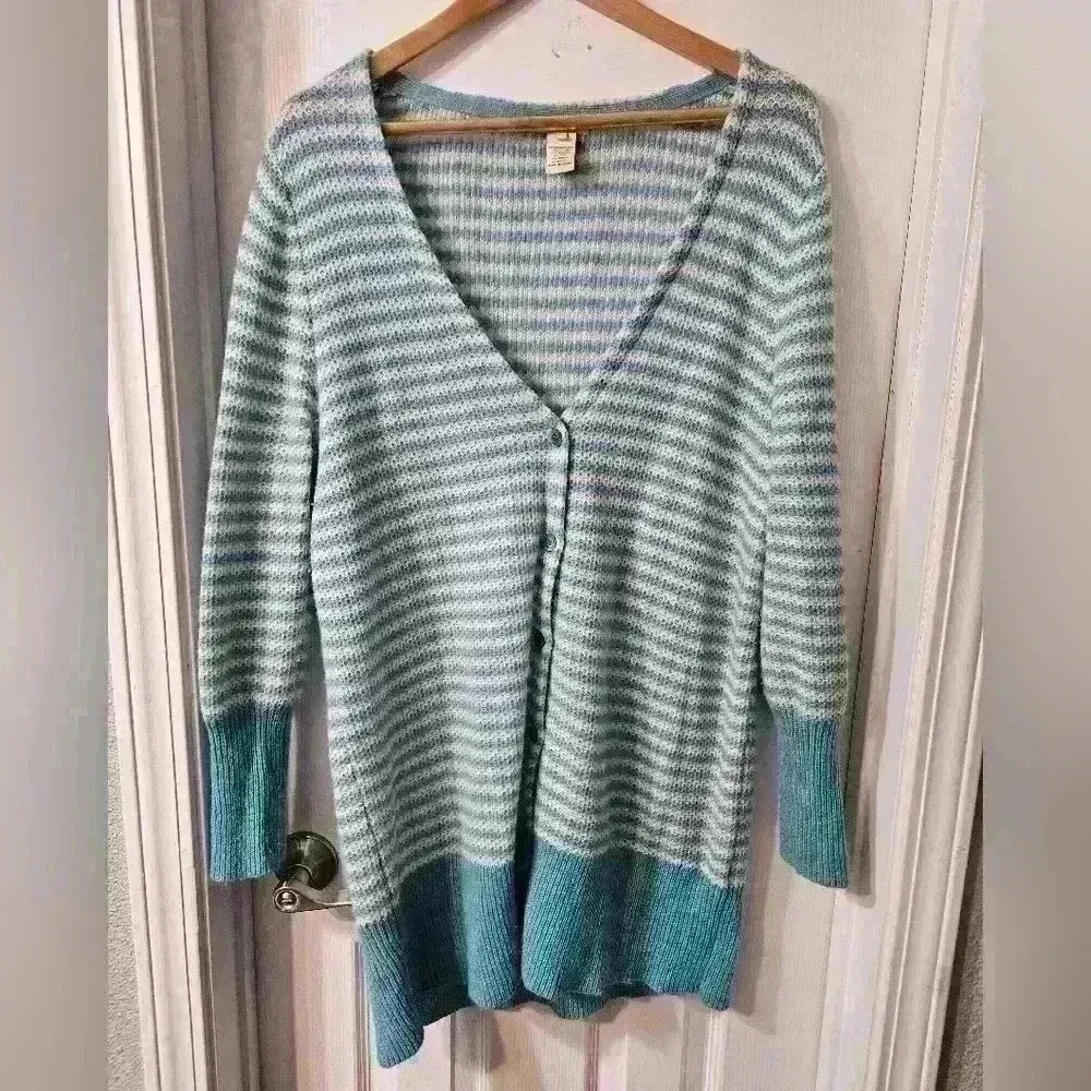 Sundance Aqua and White Striped Cardigan